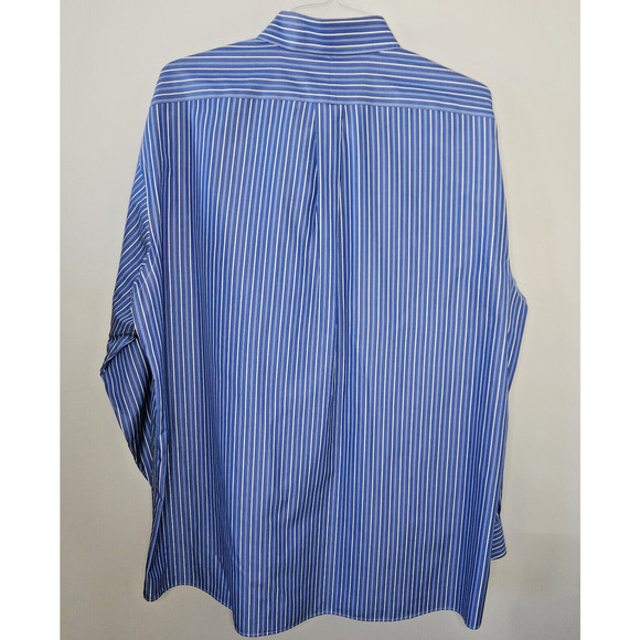 Jos A Banks Traveler's Collection Button Down Shirt Blue White Strips Men's 17.5 - Picture 3 of 5